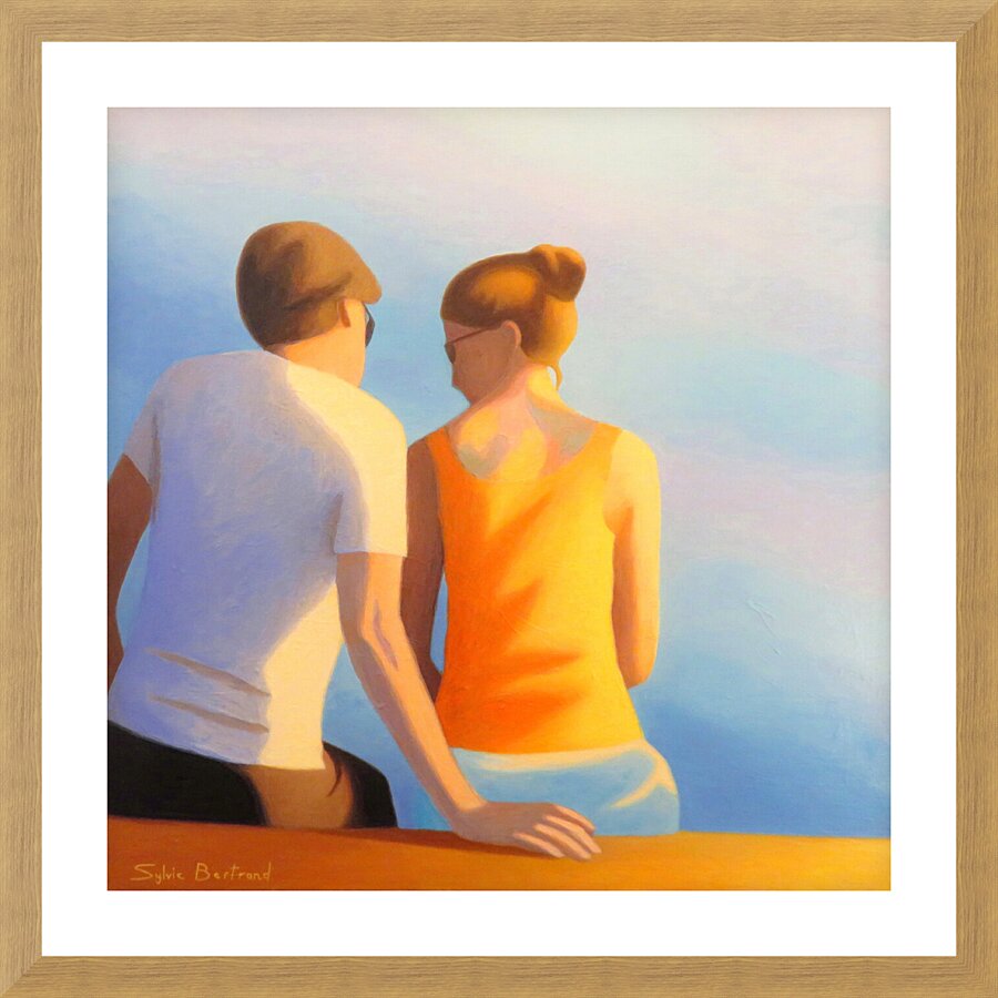 DEUX SILHOUETTES DEVANT LA MER -TWO SILHOUETTES IN FRONT OF THE SEA Picture Frame print