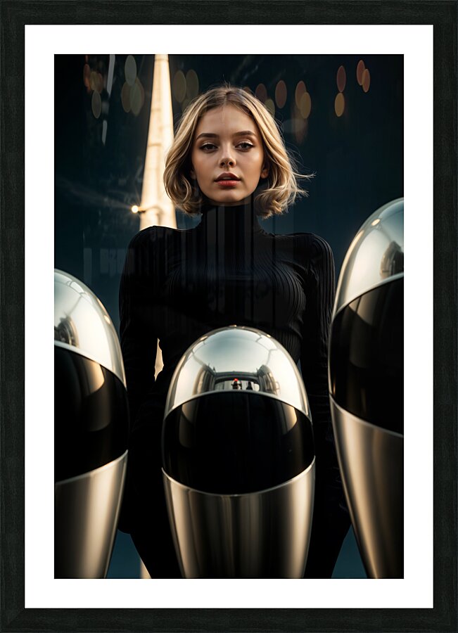 Ai portrait of a young woman in a futuristic world Picture Frame print