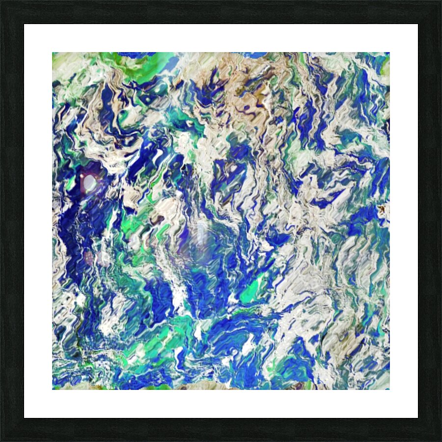 Abstract Dark Blue Turquoise and White Melting Forms Picture Frame print
