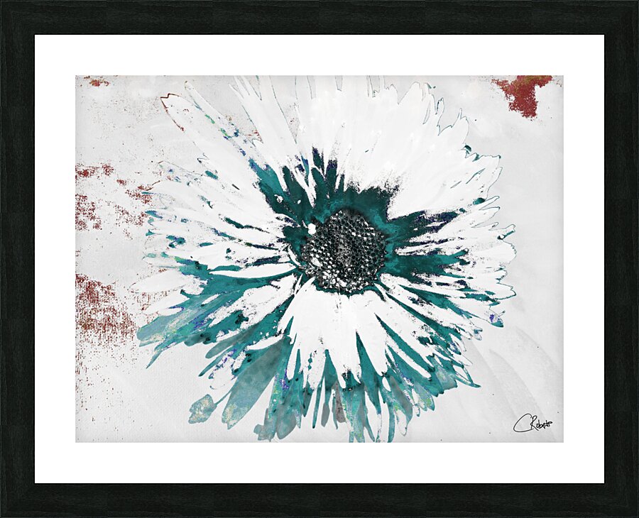 Abstract Dark Centred Daisy on a Pink and White Abstract Background Picture Frame print