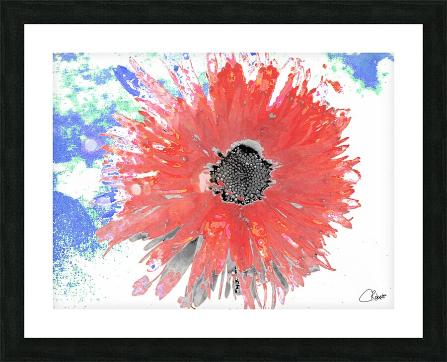 Abstract Red Daisy Flower on a Coloured Abstract Background Picture Frame print