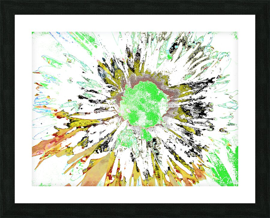 Abstract Neon Green Colour Blast Daisy Flower on an Abstract Background Picture Frame print