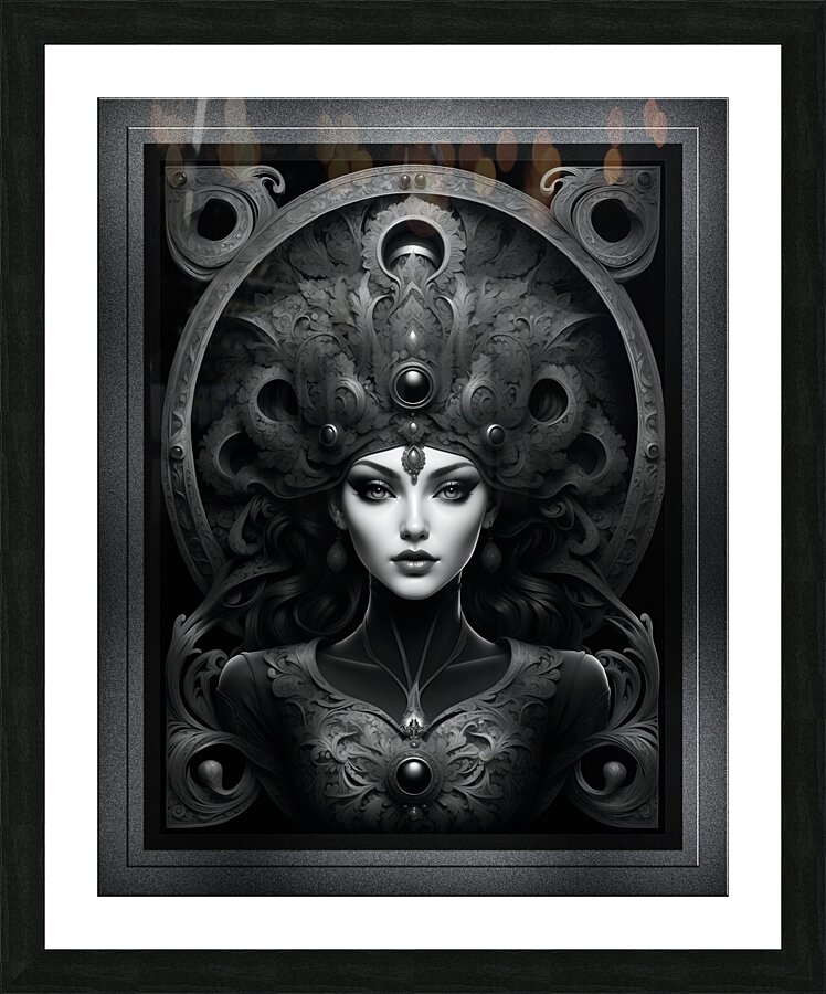Madam Grey Shadow Of The Mystical Realm Enchanting AI Concept Art Portrait by Xzendor7  Framed Print Print