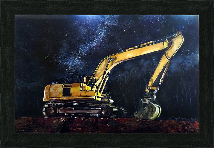 Excavator By Night Picture Frame print