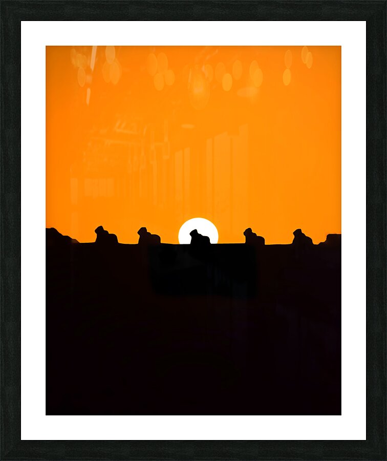 Setting Sun Meets Nandi | Silhouette | Temples of INDIA Picture Frame print