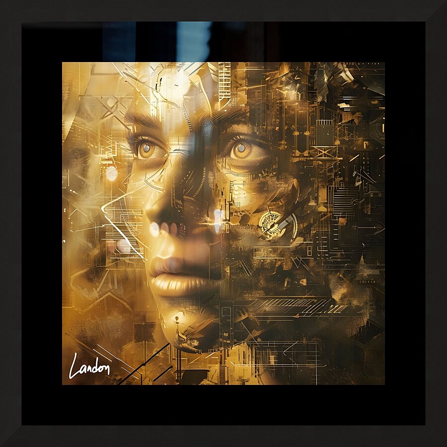 Golden Mechanical Face 3 Picture Frame print