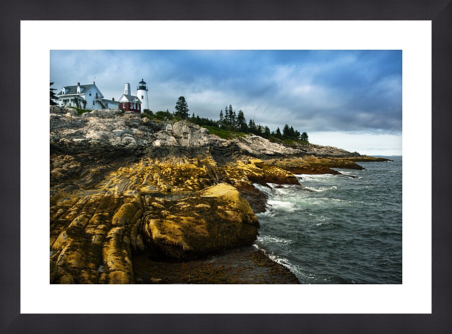 Sun Breaks Through Clouds by Pemaquid Point Light in Maine  Picture Frame print
