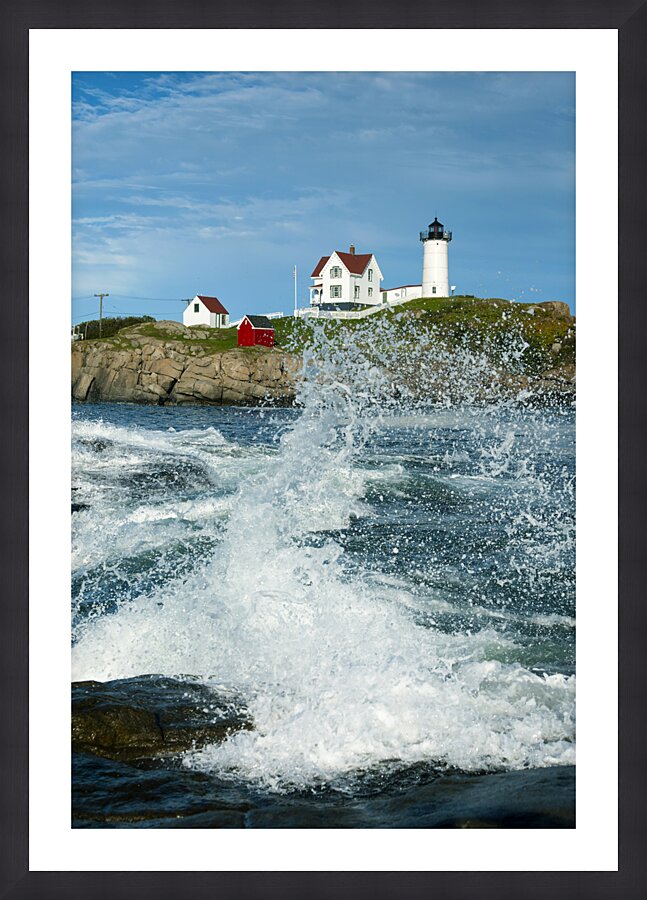 Crashing Waves at Nubble Lighthouse in Southern Maine Picture Frame print