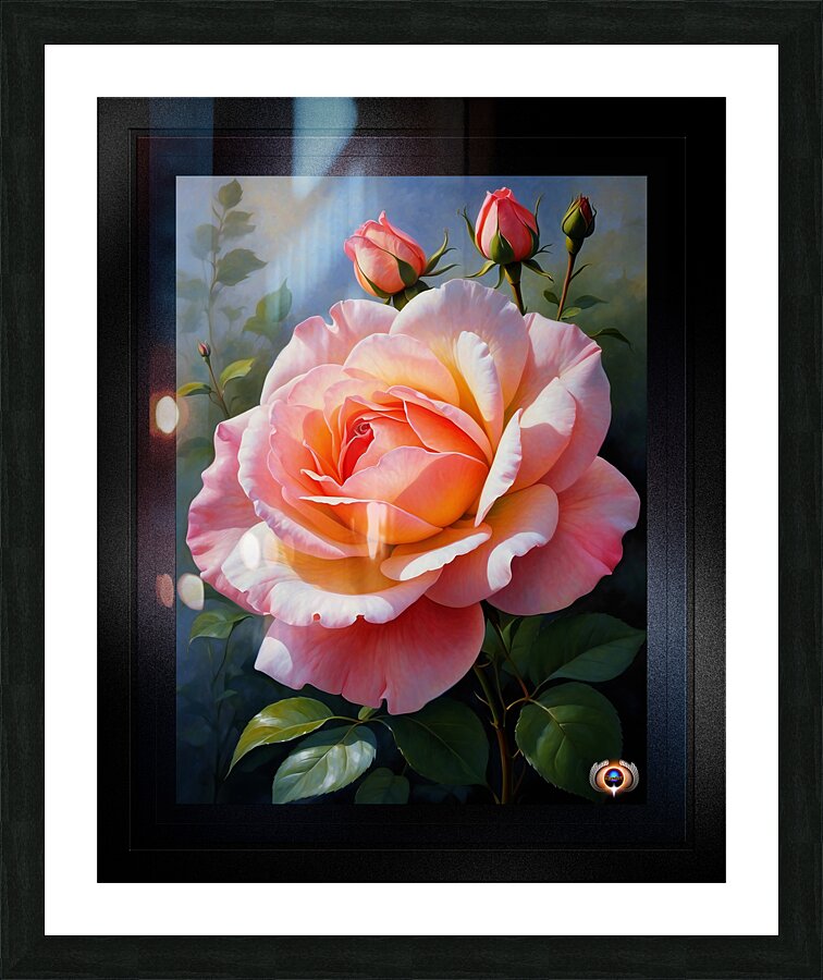 A Pink Rose Captivating AI Concept Art Still Life Painting by Xzendor7 Picture Frame print