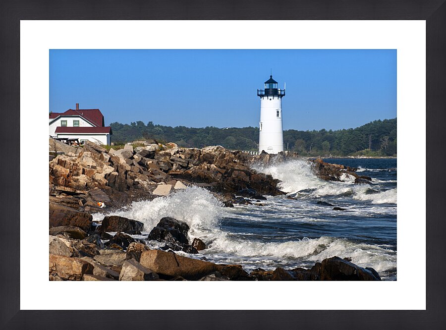 Breaking Waves Along Rocky Shoreline by Portsmouth Harbor Light in New Hampshire Picture Frame print