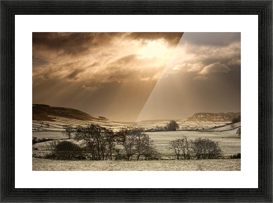 North Yorkshire England Sun Shining Over Sepia Toned Winter North Yorkshire England Sun Shining Over Sepia Toned Winter Landscape Picture Frame Printing