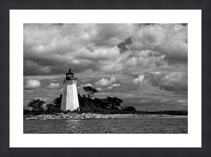 Sunlit Black Rock Harbor Lighthouse in Bridgeport Connecticut -B&W Picture Frame print