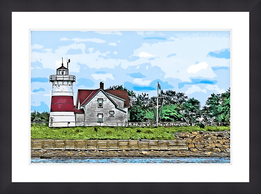 Stratford Point Lighthouse on Overcast Day in Connecticut - Illus. Picture Frame print