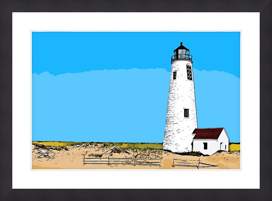 Great Point Lighthouse on Nantucket Island in Massachusetts - Illus. Picture Frame print