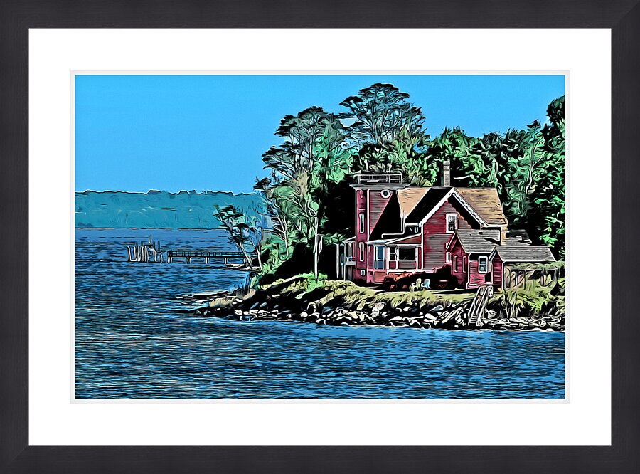 North Conanicut Island Lighthouse in Rhode Island - Illus. Picture Frame print