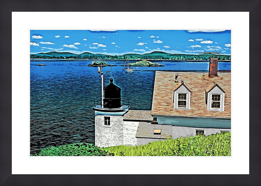 Browns Head Lighthouse Over Penobscot Bay in Maine - Illus. Picture Frame print