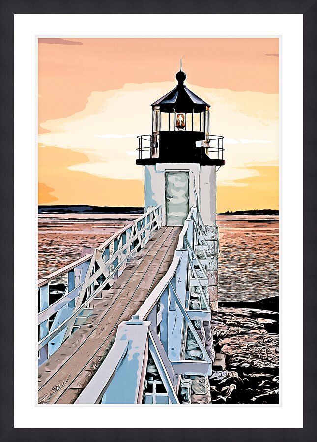 Marshall Point Lighthouse at Sunset in Maine - Illus. Picture Frame print