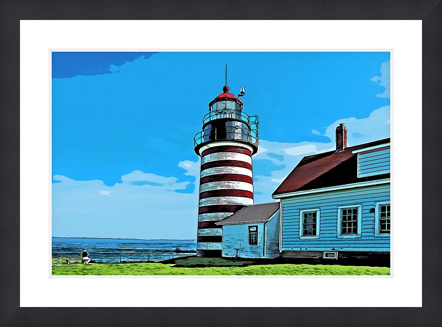 Relaxing by West Quoddy Head Lighthouse in Northern Maine - Illus. Picture Frame print