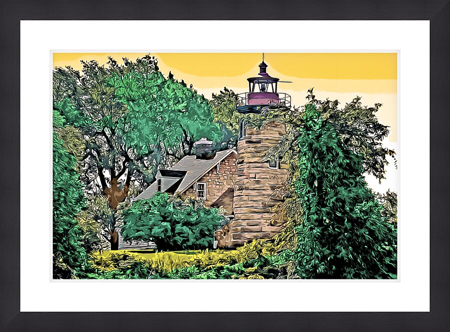 Windmill Point Lighthouse in Early Morning in Vermont - Illus. Picture Frame print
