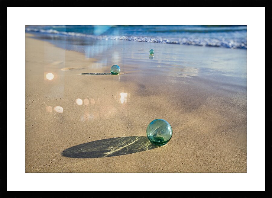 Glass Floats on Golden Sand Hawaii Picture Frame print