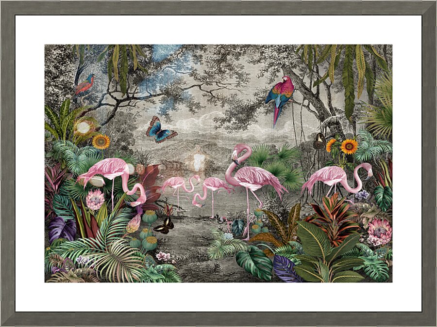 Flamingo Paradice Tapestry  Picture Frame print