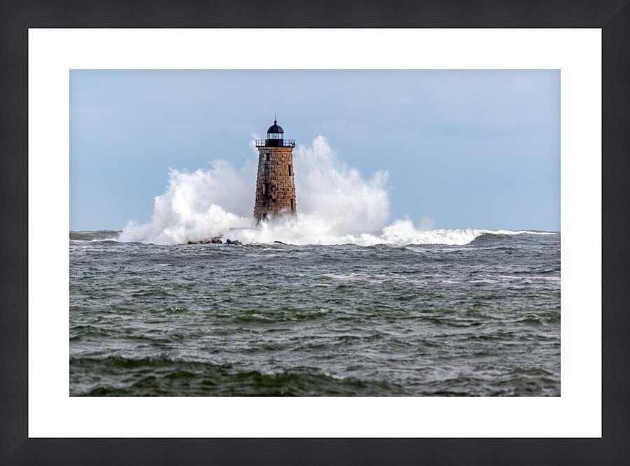 Giant Waves Around Stone Tower of Whaleback Light in Maine Impression et Cadre photo