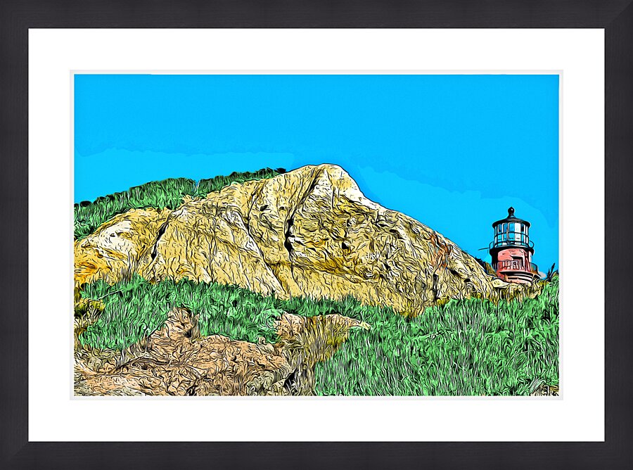 Gay Head Lighthouse Over Cliffs on Marthas Vineyard in Massachusetts - Illus. Picture Frame print
