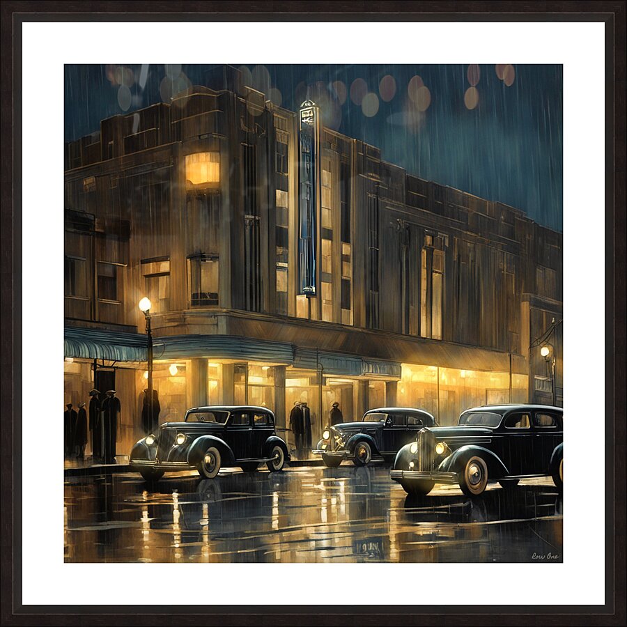 Vintage Detroit in the Rain Picture Frame print