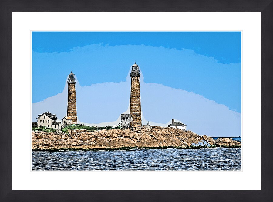 Thacher Island Cape Ann Twin Lights Towers in Rocky Northern Massachusetts - Illus. Picture Frame print