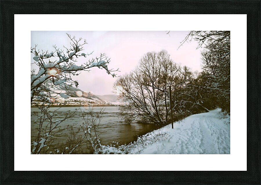 Snowy Sunset On Riversite Vintage Picture Frame print