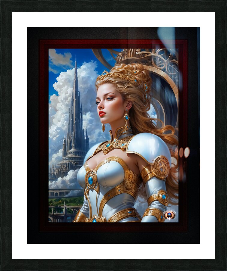 Olynpia Amongst The Grandeur Of Olympus Captivating AI Concept Art Portrait by Xzendor7 Picture Frame print