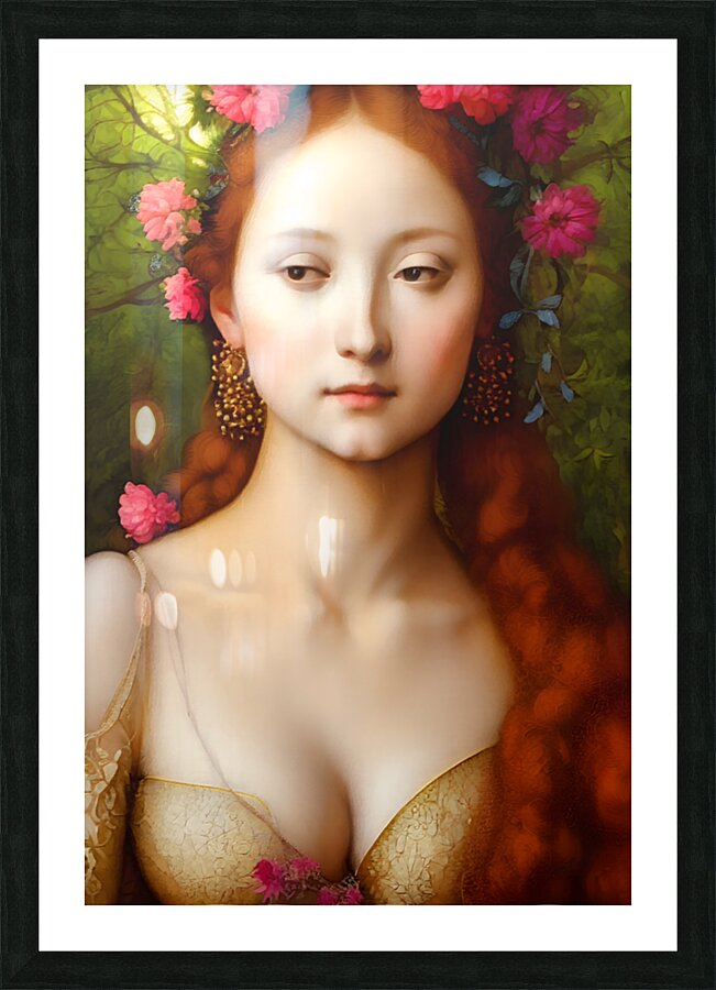 Renaissance Flower Muse - Romantic Classical Portrait with Floral Fantasy Beauty Picture Frame print