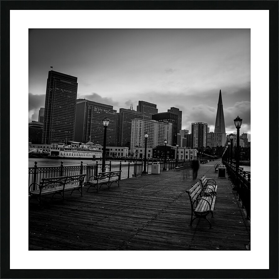 park benches pier 7  square 490 Benches 13k Picture Frame print
