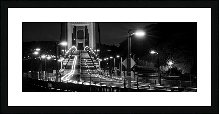 overnight traffic golden gate bridge  panoramic 2 Picture Frame print