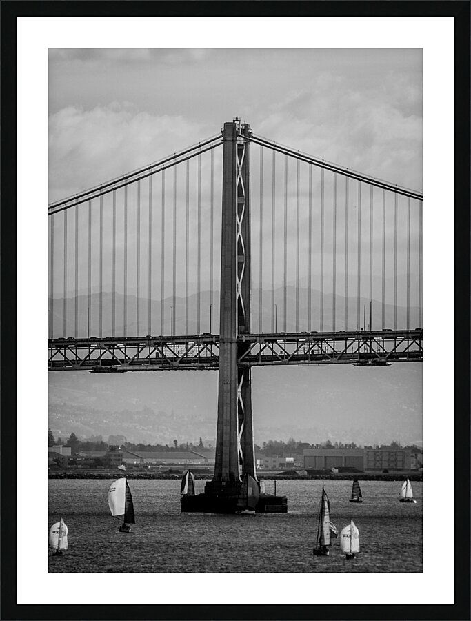 sf bay bridge sail boats  vertical 3018 Sails 13k Picture Frame print