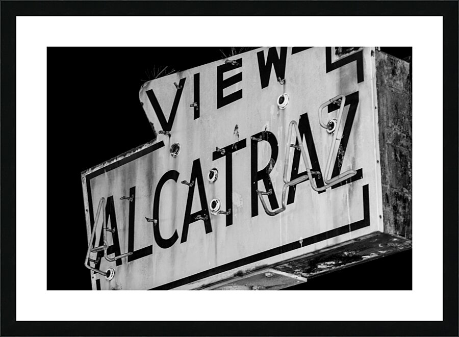 view alcatraz sign fishermans wharf  horizontal 4 Picture Frame print