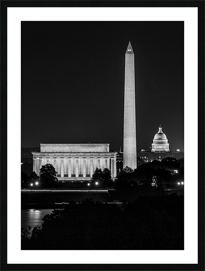 dc skyline at night  vertical 395 District 13k.jp Picture Frame print