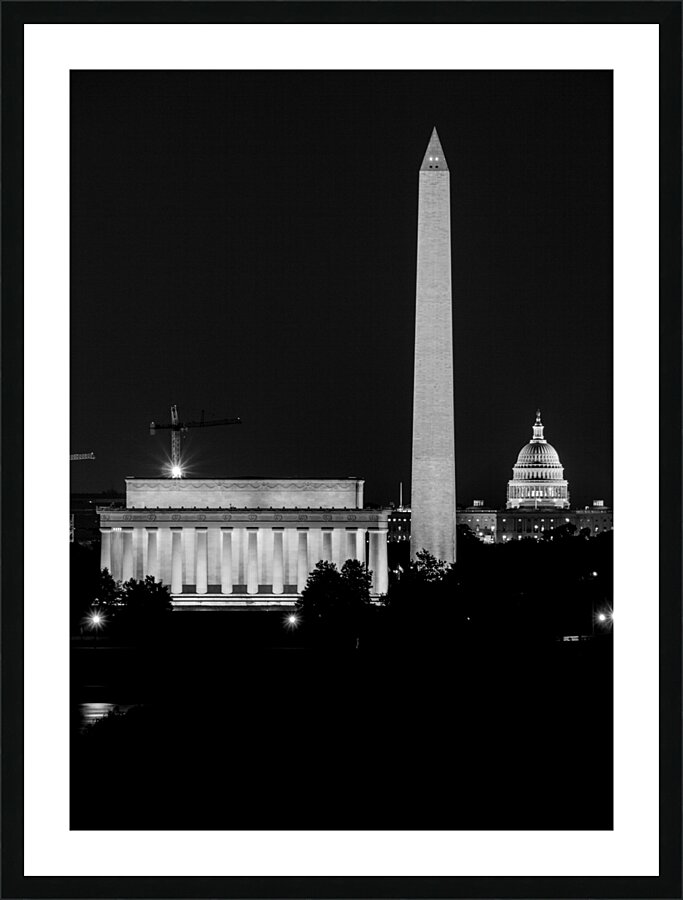 washington dc skyline at night  vertical 2516 Col Picture Frame print