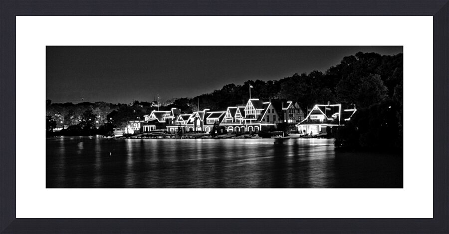 boathouse row on schuylkill river at night  panor Picture Frame print