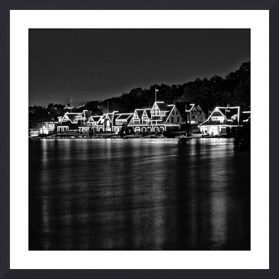 boathouse row on schuylkill river at night  squar Picture Frame print
