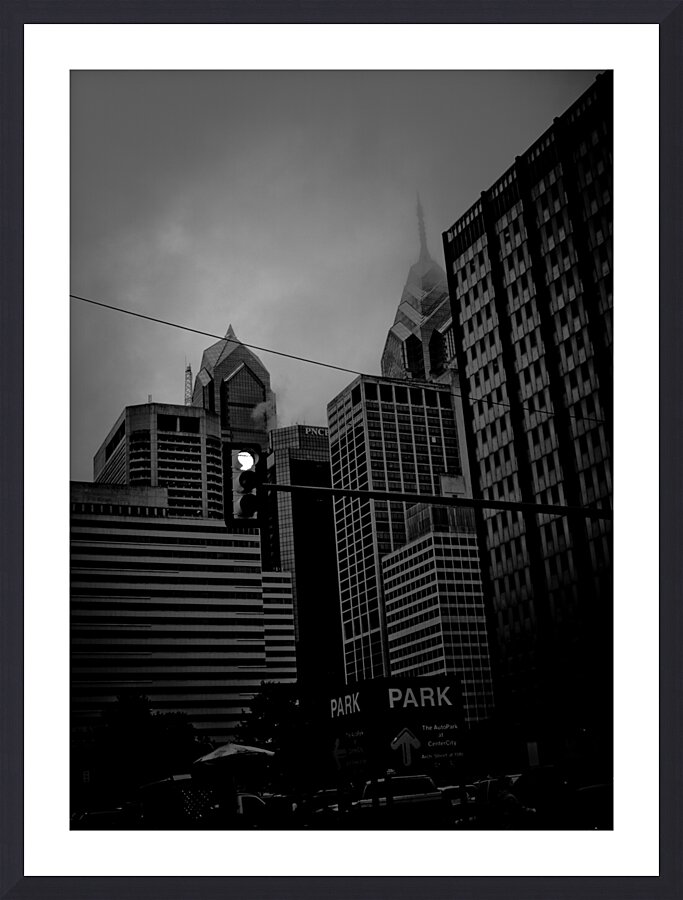 foggy philadelphia cityscape  vertical 455 Cherry Picture Frame print