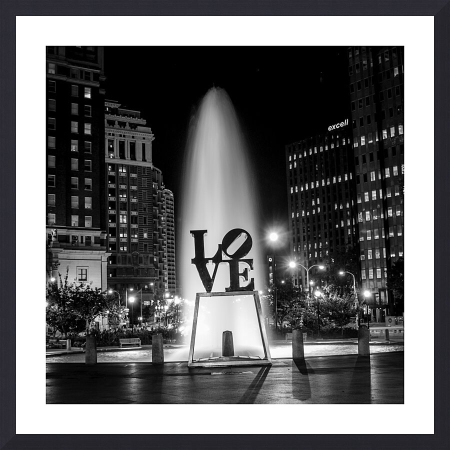 love sculpture at night  square 469 Love 13k Picture Frame print