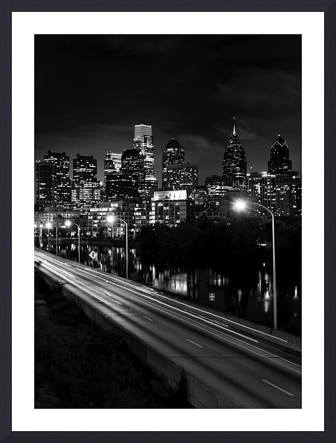 philly skyline over i76 at night  vertical 979 Ah Picture Frame print