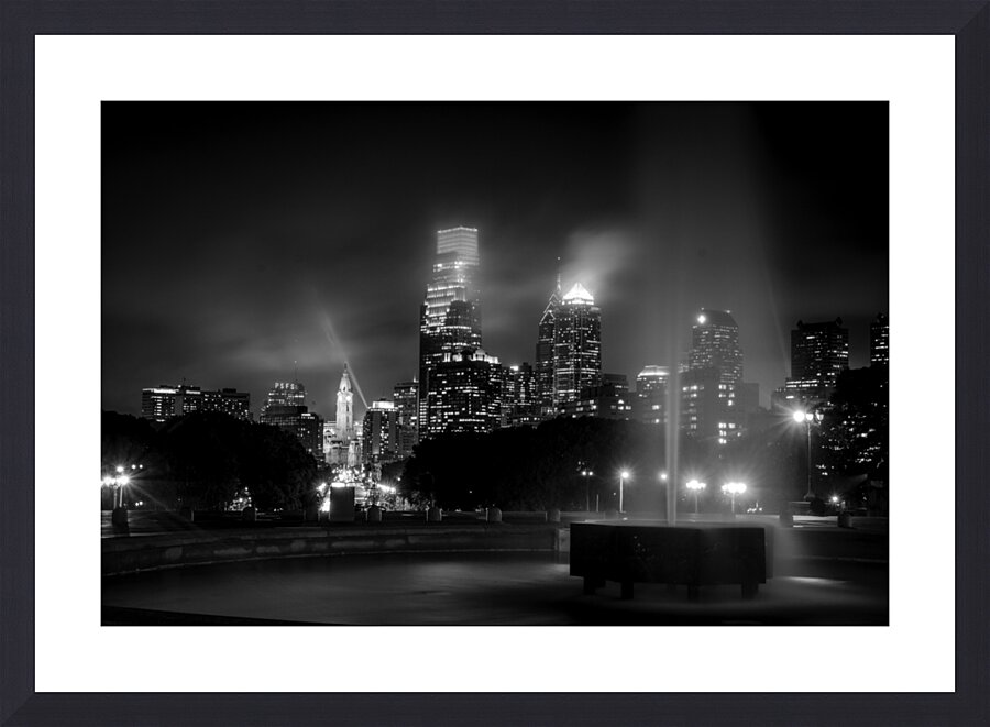 philadelphia skyline from art museum at night  ho Picture Frame print