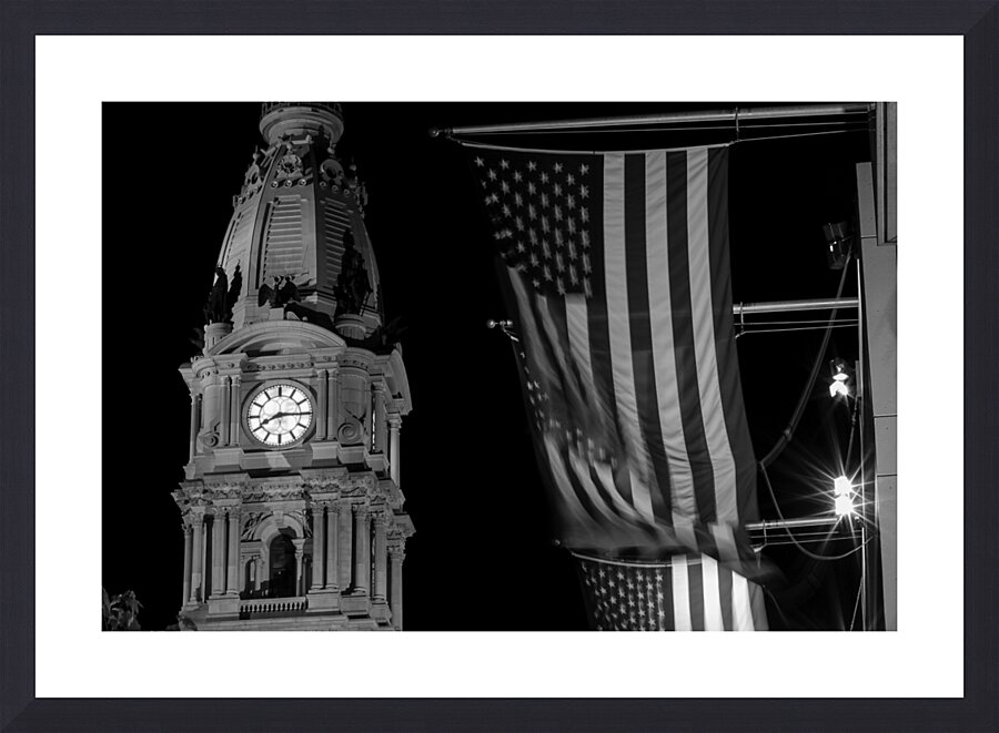 philly city hall and us flags at night  horizonta Picture Frame print