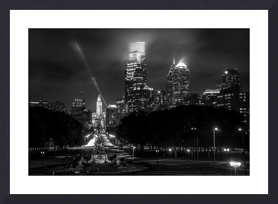 philadelphia skyline at night from art museum  ho Picture Frame print