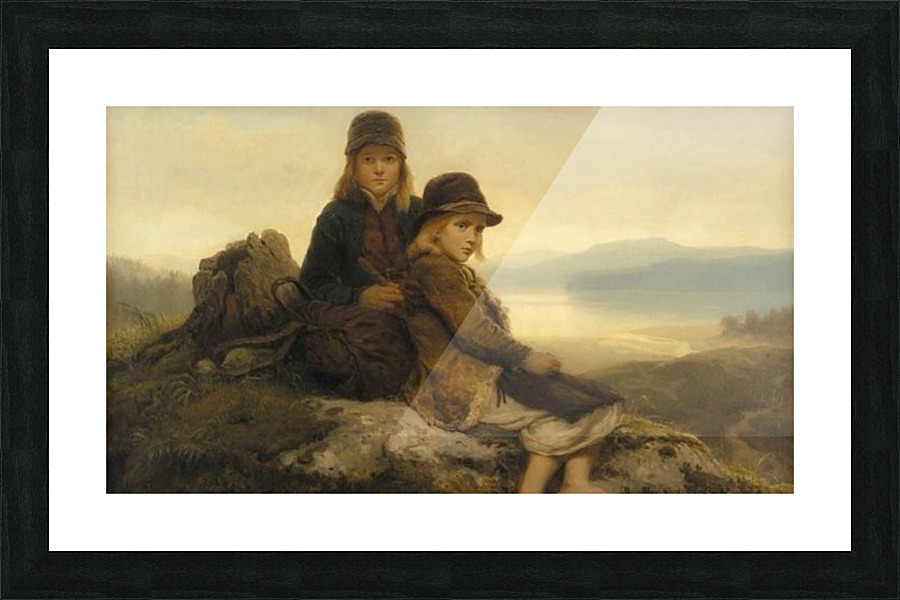 Two children climbing the mountain Picture Frame print