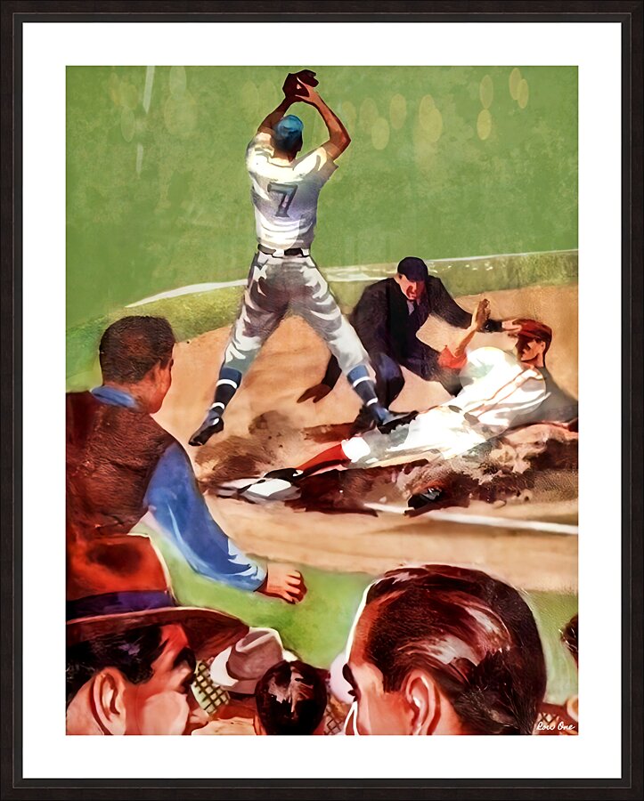 vintage baseball art safe at third Picture Frame print