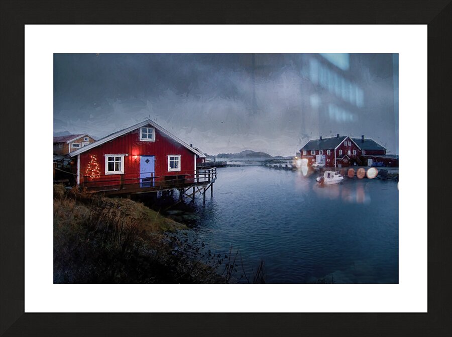 Lofoten Islands Christmas Red House Picture Frame print