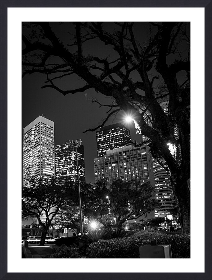 houston skyline from root square  vertical 940 Ro Picture Frame print